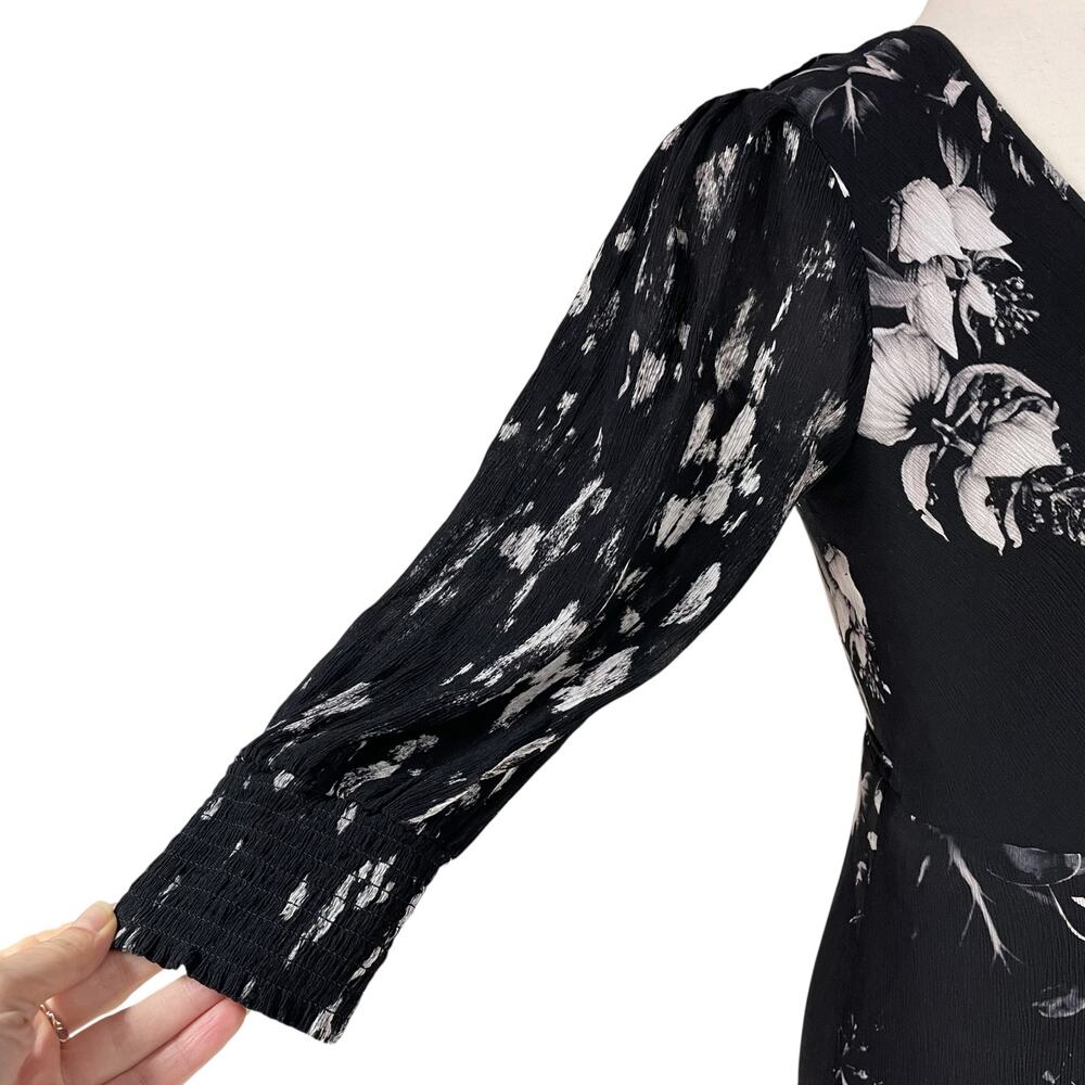 ALLSAINTS Ari Pauline Black Floral True-Wrap Ruffle Dress Size 4 Whimsigoth Emo - Picture 5 of 11